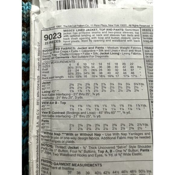 McCalls 9023 Sewing pattern suit blazer top pants size 22 - Picture 4 of 7